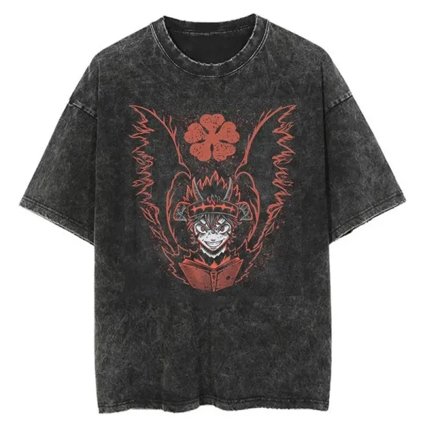 Design Graphic Print Acid Wash Black T-Shirt - 1