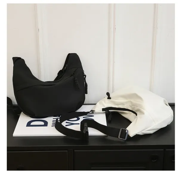 Design Canvas Hobo Bag Beige with Black Straps Shoulder Bag - 45