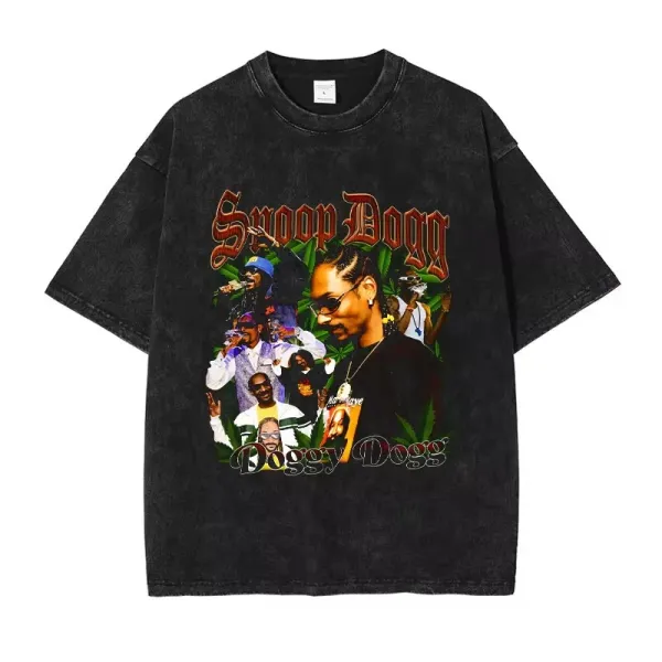 Design Snoop Dogg Graphic Print Acid Wash Black T-Shirt T-Shirts - 1