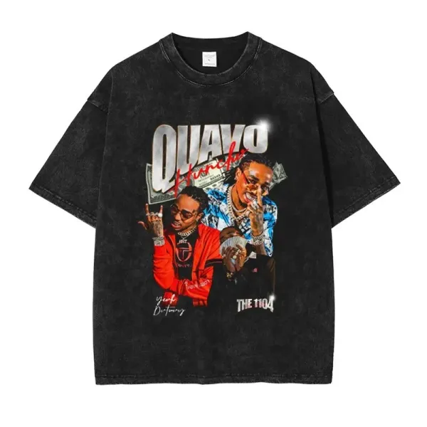 Design Quavo x Yung Dextury 'The 1104' Graphic Washed Black T-Shirt - 1
