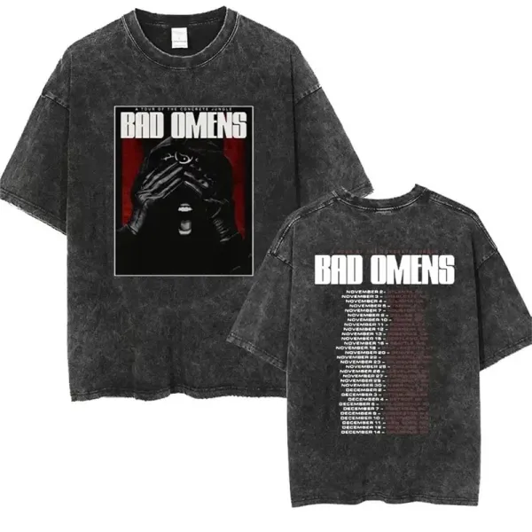 Design Bad Omens Tour of the Concrete Jungle Acid Wash T-Shirt Tops.t Shirts - 1