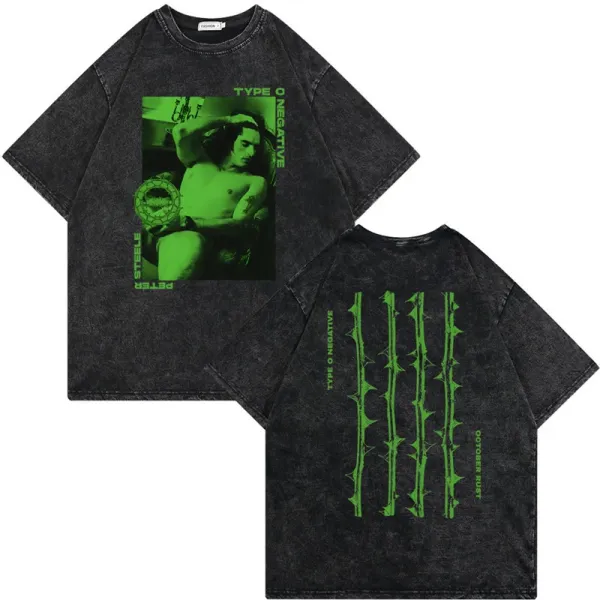 Design Type O Negative x October Rust Graphic Acid Wash T-Shirt T-Shirts - 1