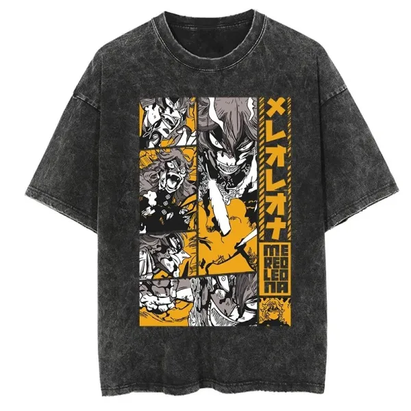 Design Meleona Manga Panel Print Acid Wash Black T-Shirt - 1