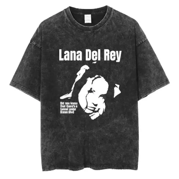 Design Lana Del Rey 'Ocean Blvd' Graphic Acid Wash T-Shirt T-Shirts - 1