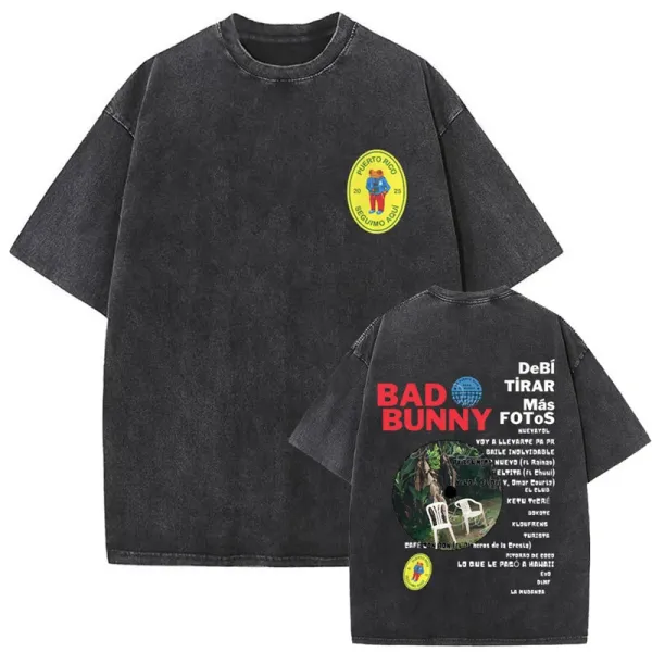 Badfriend Bad Bunny x Puerto Rico 'Más Fotos' Washed Black T-Shirt T-Shirts - 1