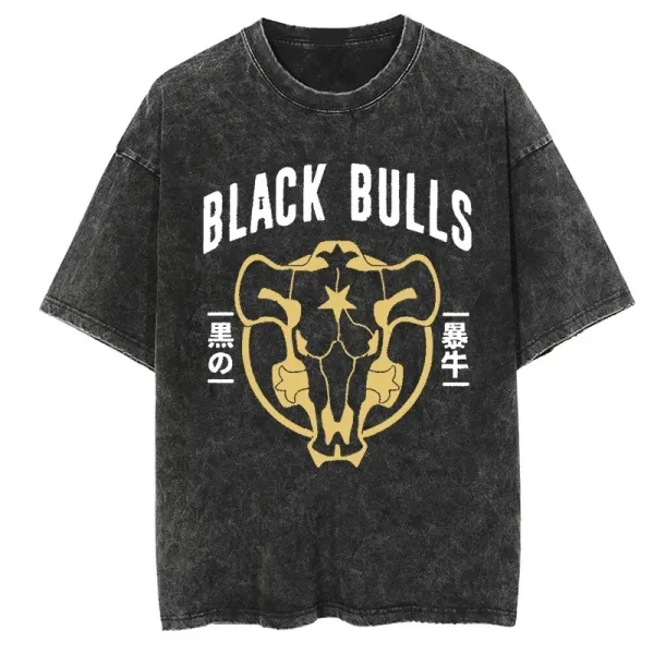 Design Black Bulls Graphic Acid Wash T-Shirt T-Shirts - 1