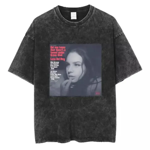 Design Lana Del Rey 'Did You Know That There's a Tunnel Under Ocean Blvd' Album Art T-Shirt Black T-Shirts - 1