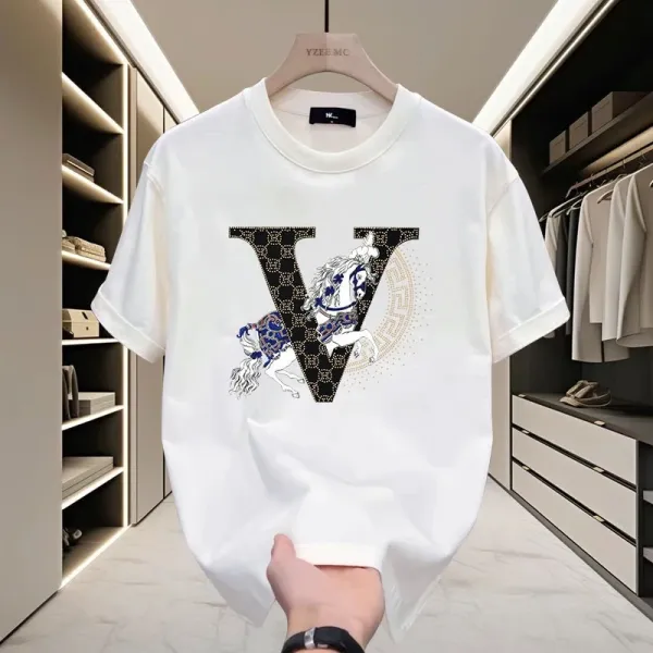 Design YZEE MC Horse Embroidered V Logo Black T-Shirt T-Shirts - 8