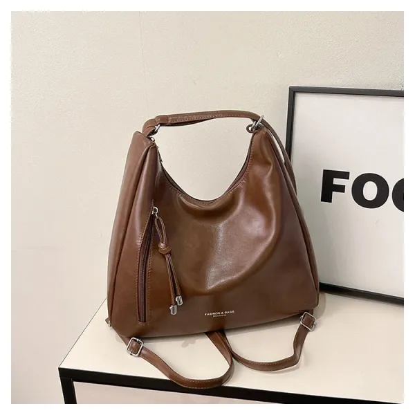 Design Fashion & Bags Hobo Bag Brown Leather-Effect Shoulder Bag Shoulder Bags - 27