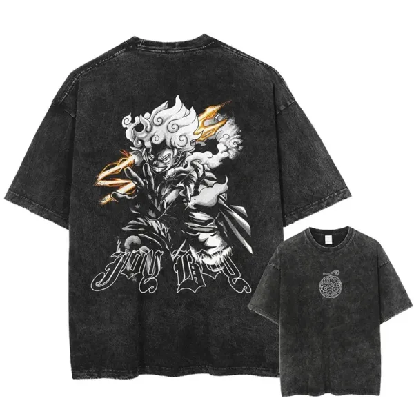 Design One Piece Luffy Gear Fifth T-Shirt Black Washed - 1