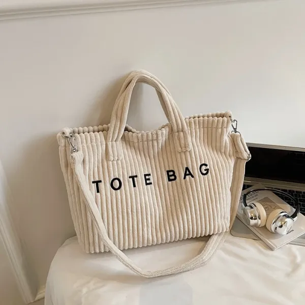 Design Corduroy Tote Bag Beige - 1