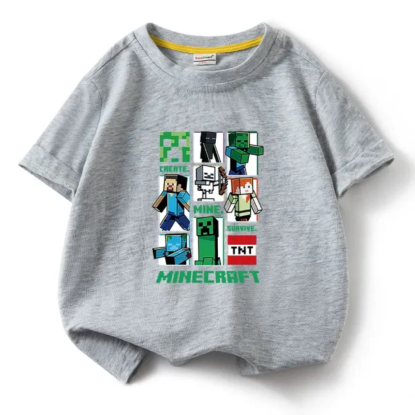 Design Minecraft Graphic Print Gray T-Shirt T-Shirts - 1
