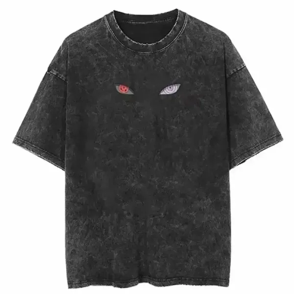 Design Naruto Sharingan and Rinnegan Eyes Acid Wash T-Shirt - 1