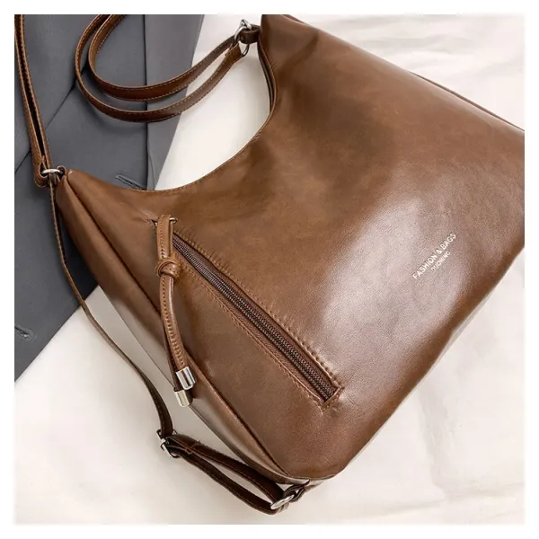 Design Fashion & Bags Hobo Bag Brown Leather-Effect Shoulder Bag Shoulder Bags - 35