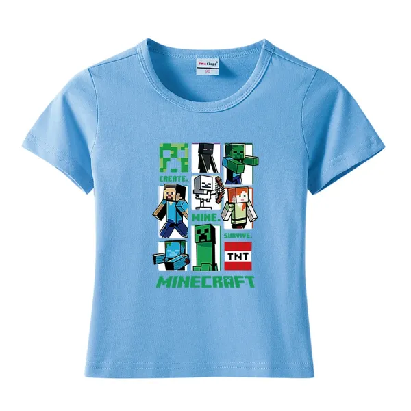 Design Minecraft Pixel Characters Light Blue Kids T-Shirt T-Shirts - 1