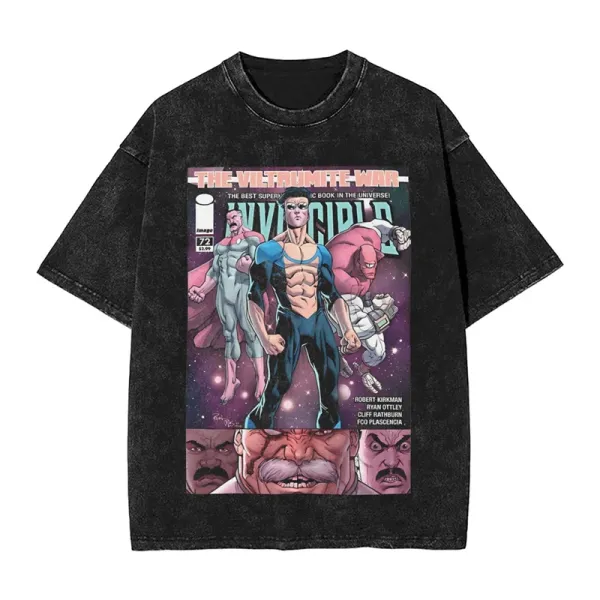Design Invincible Comic Cover Black Acid Wash T-Shirt - 1