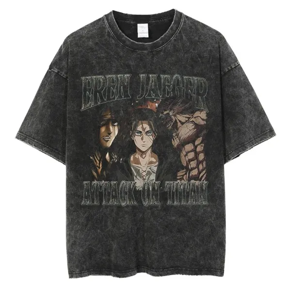 Design Attack on Titan Eren Jaeger Acid Wash T-Shirt T-Shirts - 1
