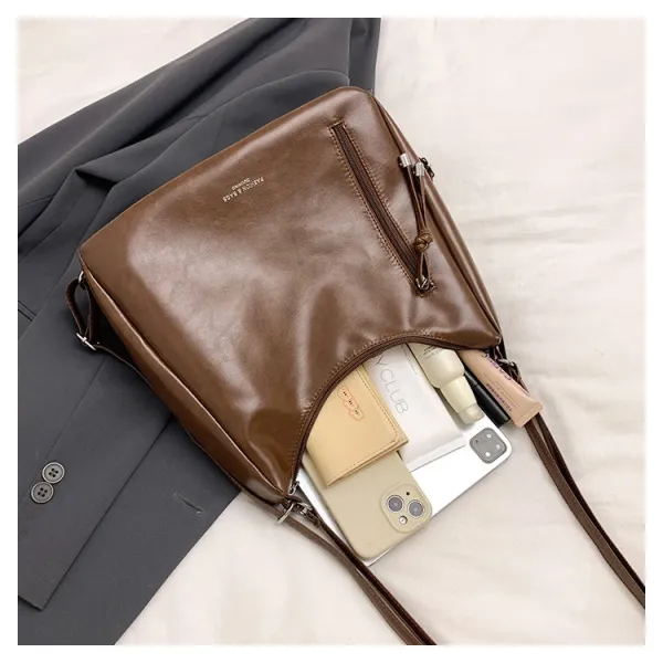 Design Fashion & Bags Hobo Bag Brown Leather-Effect Shoulder Bag Shoulder Bags - 42
