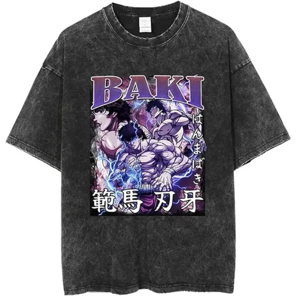 Design Baki Anime Graphic Washed Black T-Shirt - 1