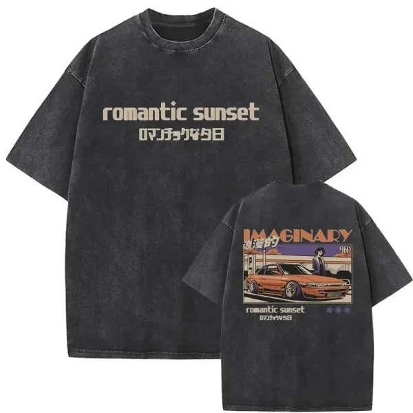 Design Romantic Sunset Graphic Washed Black T-Shirt - 1