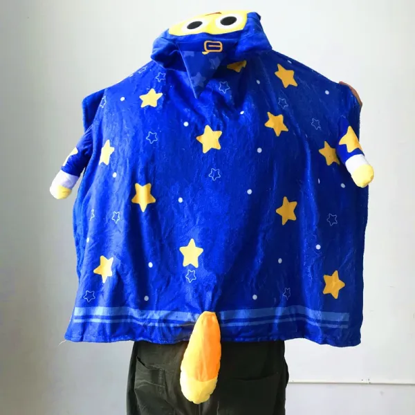 Design Hooded Towel Cape Navy Blue with Japanese Text and Geometric Print Hoodie - 27