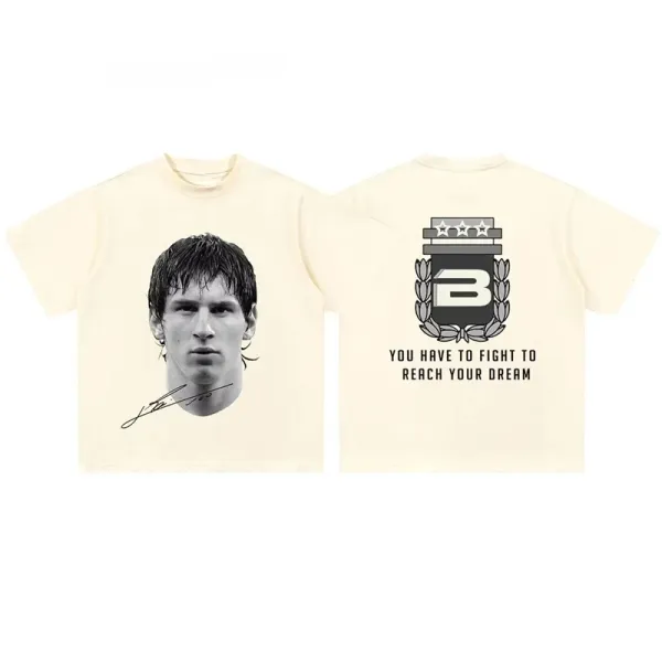 Design Lionel Messi Portrait Graphic T-Shirt Beige - 1