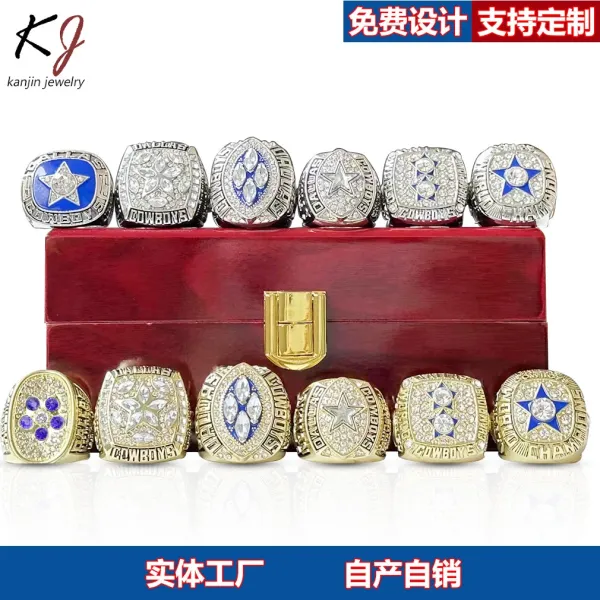 Design Kanjin Jewelry Dallas Cowboys Championship Rings Collection Red Display Box Set Accessories - 4