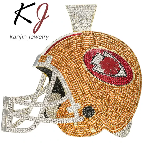 Design Kanjin Jewelry Football Helmet Pendant with Cuban Chain Necklace Jewelry - 8
