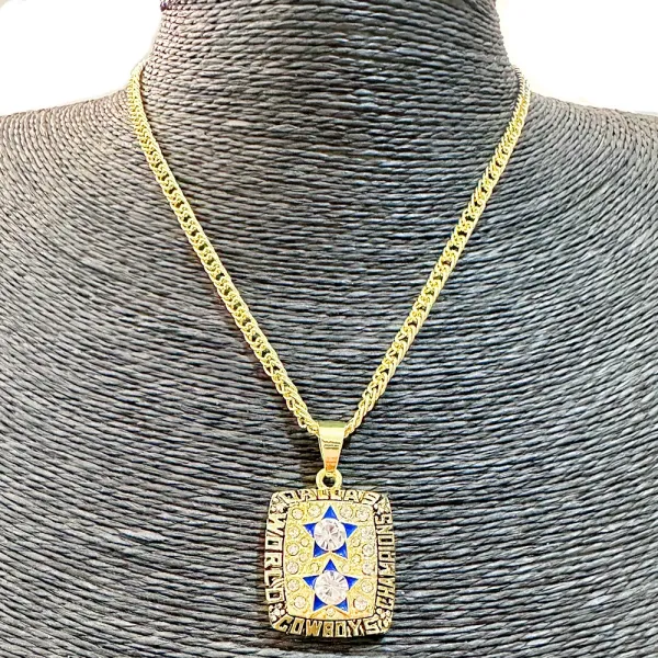 Design Dallas Cowboys Championship Ring Pendant Necklace Gold Blue Jewelry - 4
