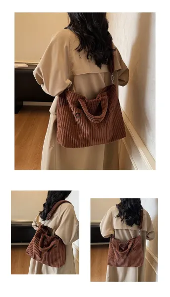 Design Corduroy Tote Bag Beige - 17