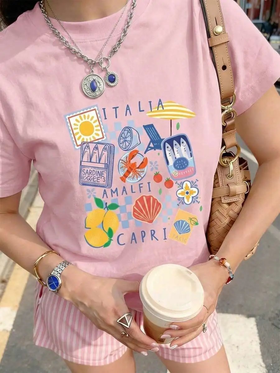 Design Amalfi Capri Graphic Print Pink T-Shirt - 11