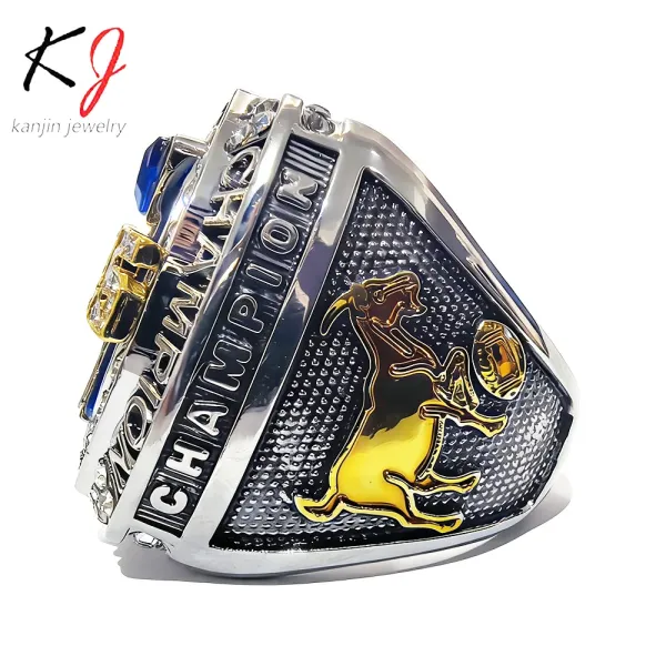 Design Fantasy Football Champion 2025 Ring Silver Blue Gold Jewelry - 4