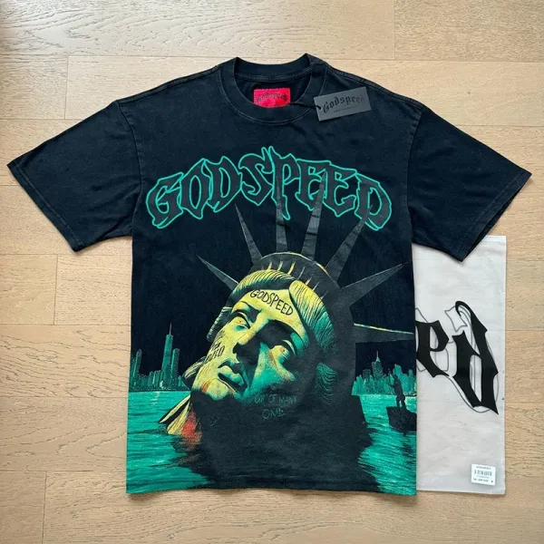 Godspeed Statue of Liberty Sunset Graphic T-Shirt White - 43