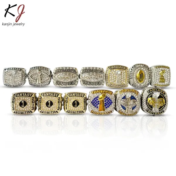 Design Kanjin Jewelry Fantasy Football Championship Ring Gold Silver Black Rhinestone Ring Jewelry - 4