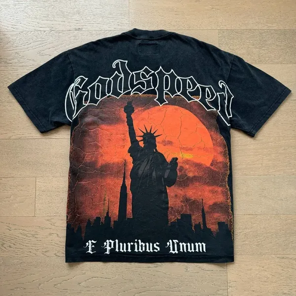 Godspeed Statue of Liberty Sunset Graphic T-Shirt White - 50