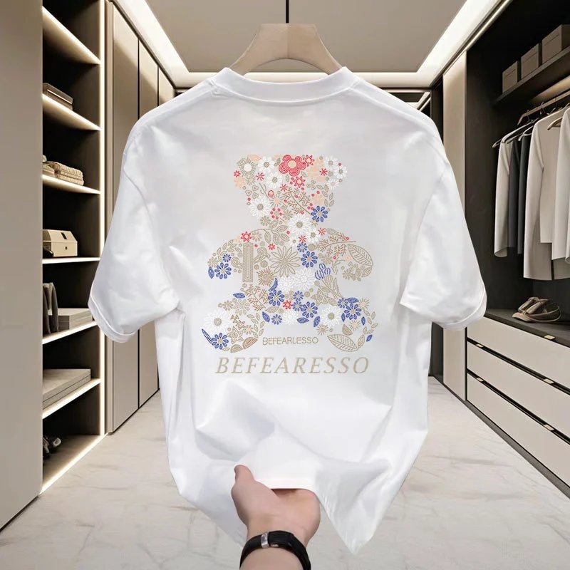 Design Befearesso Floral Bear Graphic T-Shirt White T-Shirts - 9