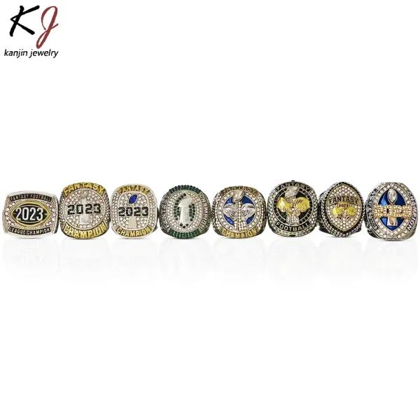 Design Kanjin Jewelry Fantasy Football 2023 Champion Rings Set in Wooden Display Box Accessories - 5