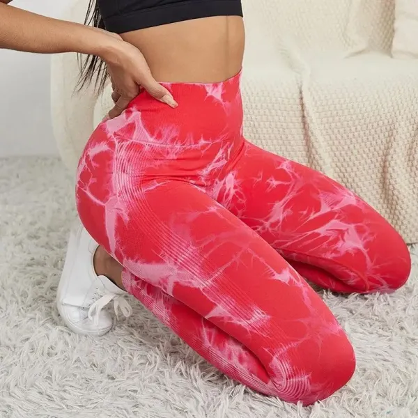 Design Tie-Dye High-Waist Leggings Red Pink - 1