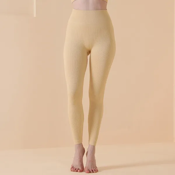 Design Ribbed High-Waist Leggings Beige Leggings - 1