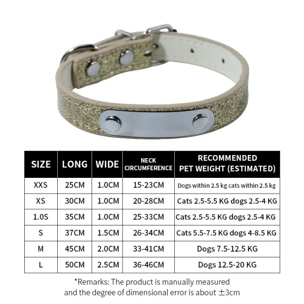 Design Glitter Gold Pet Collar with Metal Plate Accessories - 1