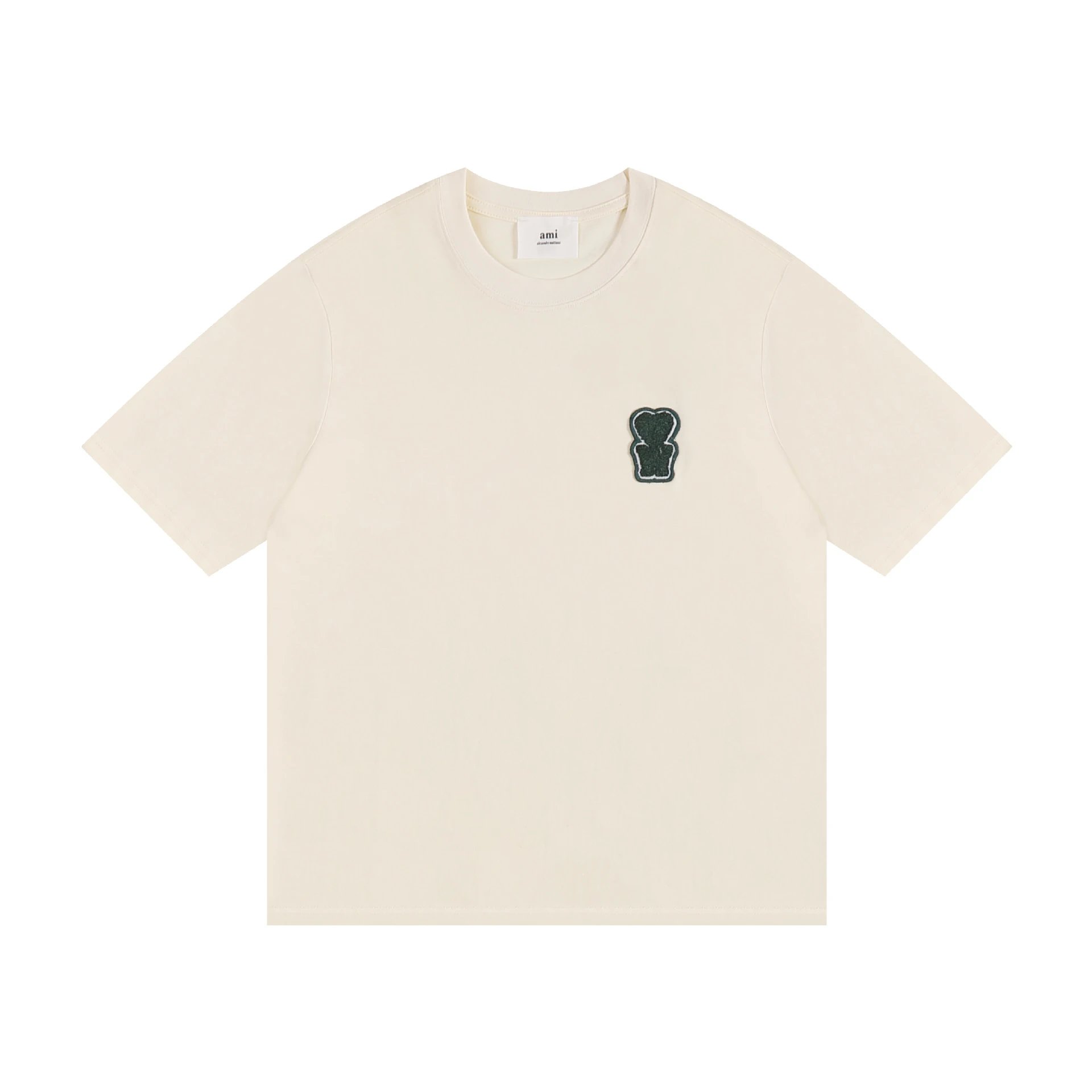 AMI Paris Logo Embroidered Beige T-Shirt - 20
