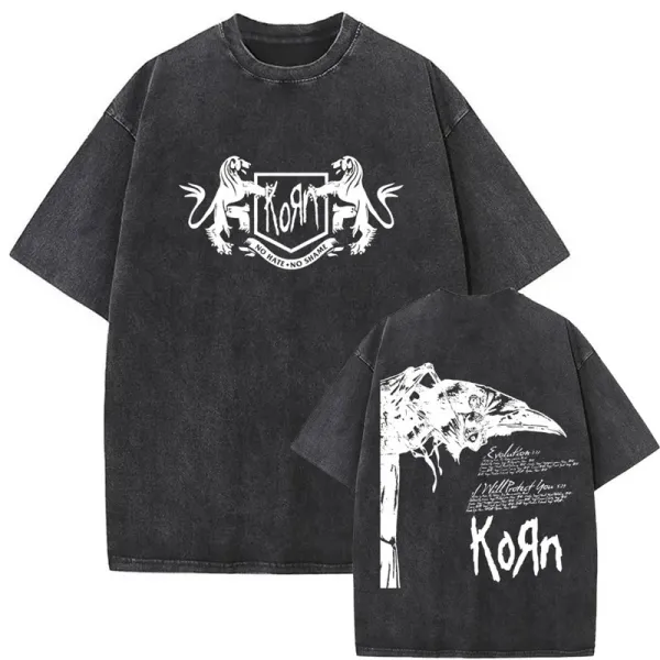 Design Korn Band Graphic Oversized Washed Black T-Shirt T-Shirts - 1