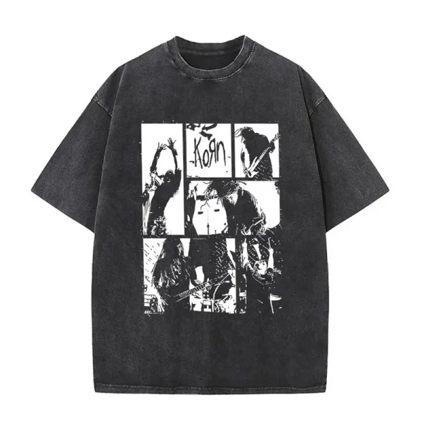 Design Korn Band Graphic Washed Black T-Shirt T-Shirts - 1