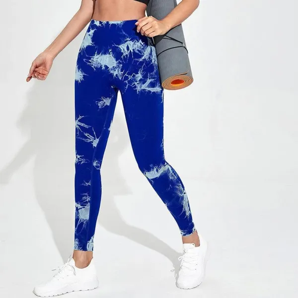 Design Tie-Dye Print High-Waist Leggings Blue - 1