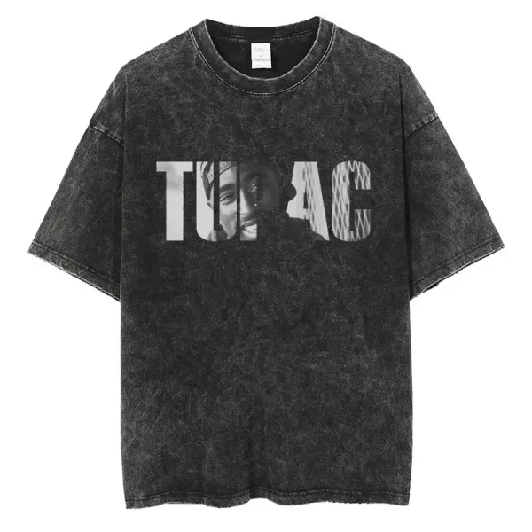 Design Tupac Graphic Acid Wash Black T-Shirt T-Shirts - 1