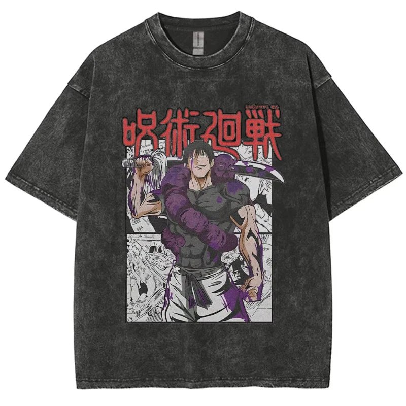 Design Jujutsu Kaisen Graphic Print Acid Wash T-Shirt