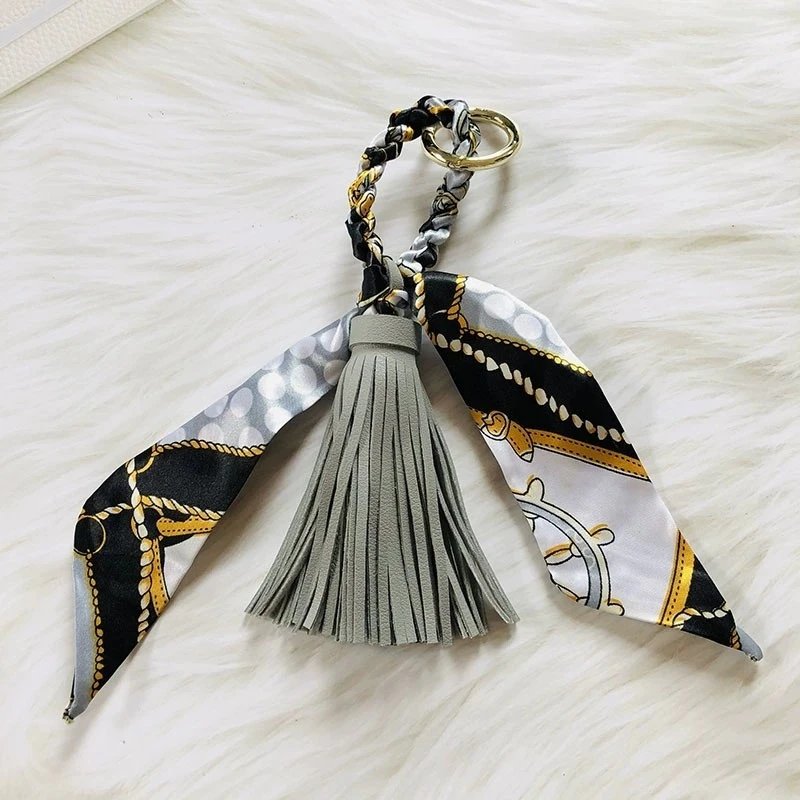 Hermès Silk Scarf Keychain with Blue Tassel and Nautical Print Accessories - 23