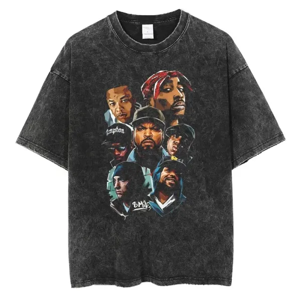 Design Hip-Hop Legends Graphic Acid Wash T-Shirt - 1