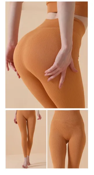 Design Ribbed High-Waist Leggings in Terracotta Leggings - 13