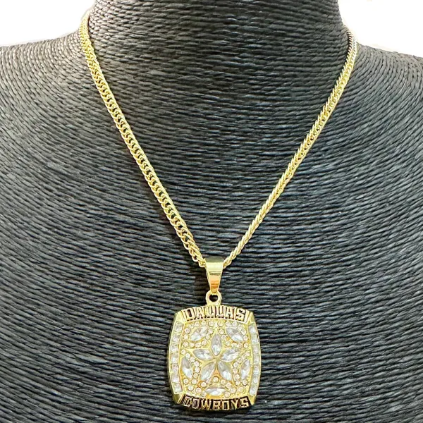 Design Dallas Cowboys Championship Ring Pendant Necklace Gold Blue Jewelry - 5